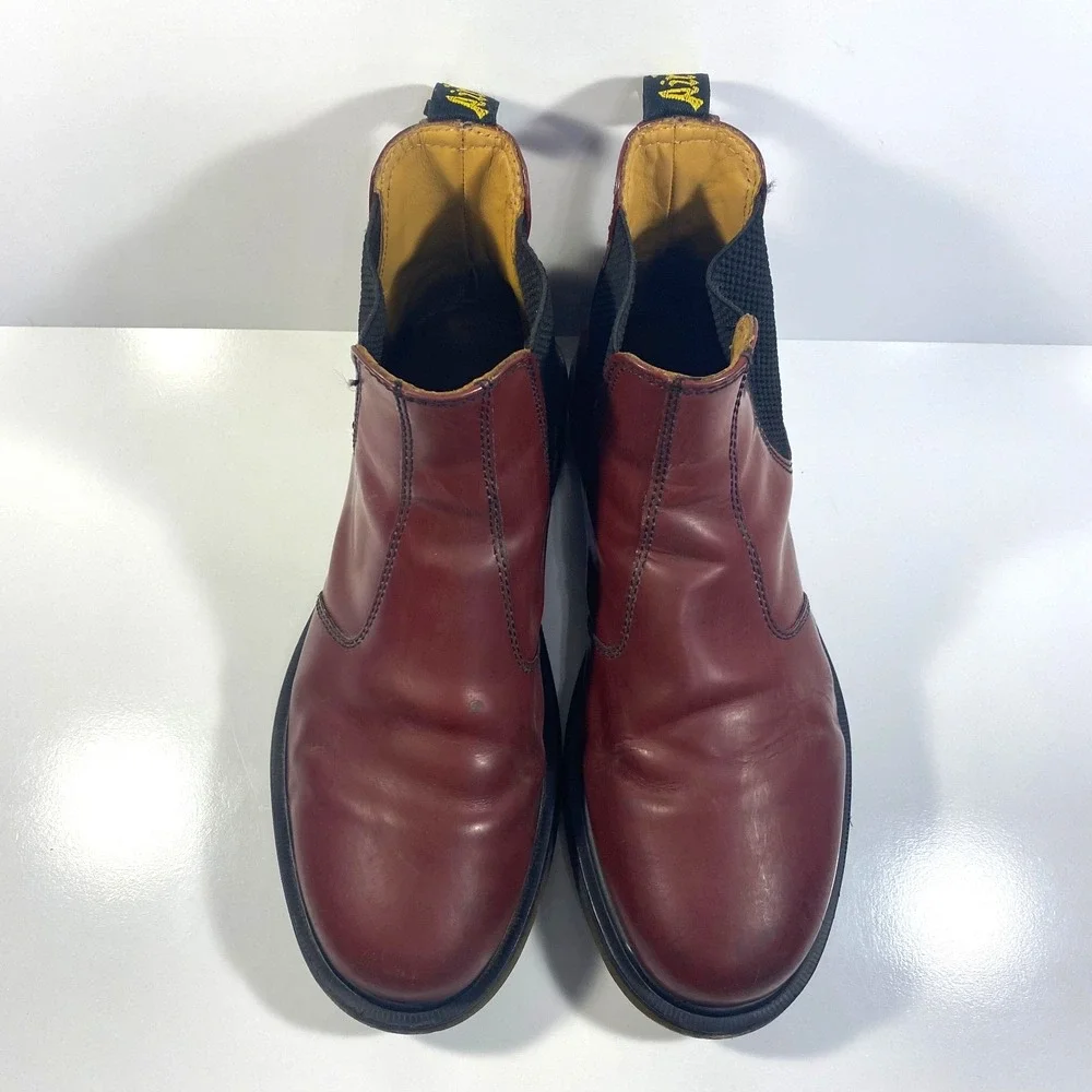 Dr. Martens Mens Size 10 Cherry Red Leather Chelsea Boots Slip-On 2976